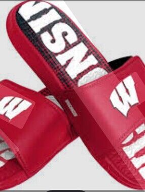 Men's Wisconsin Badgers Red Slide Sandals with White Lettering
